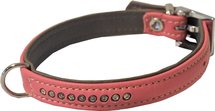 Hondenhalsband nappa met strass roze / grijs